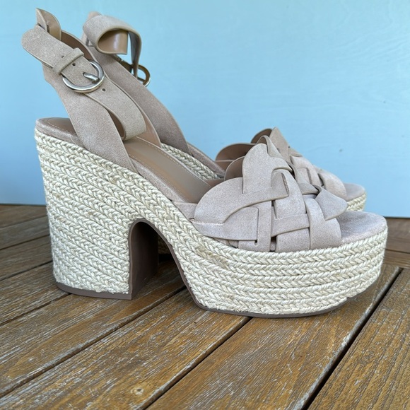 Marc Fisher platform light natural suede espadrille platform 9M sandal - Picture 4 of 8